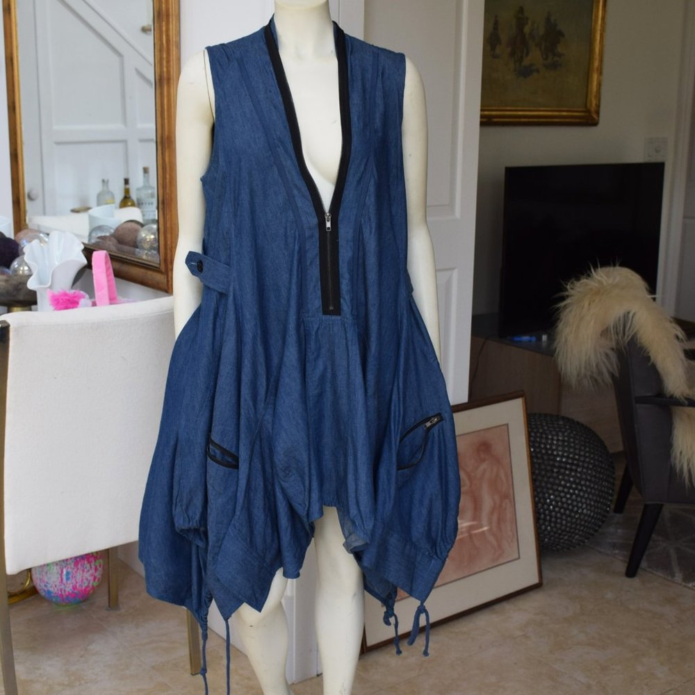 NWOT Gracia Sleeveless Denim Swing Dress, SZ L,